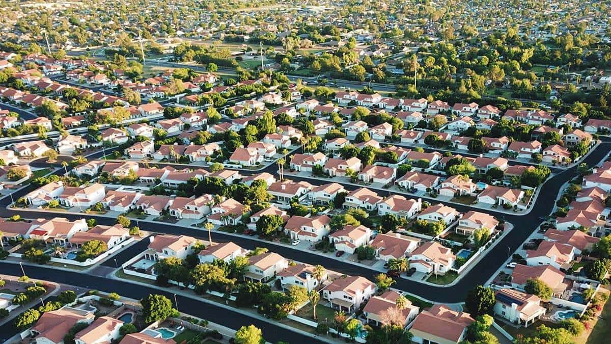 Aerial view of residential area in Glendale, AZ