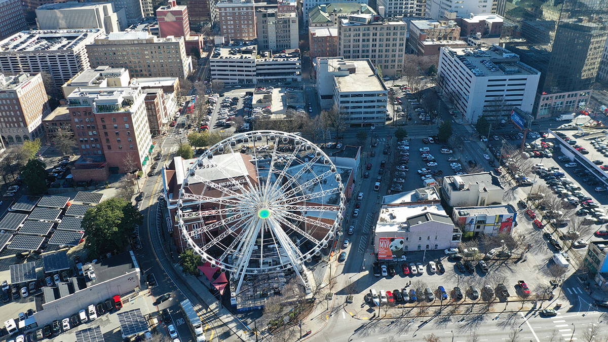 aerial view of the Fountain of Rings in Atlanta, Georgia
