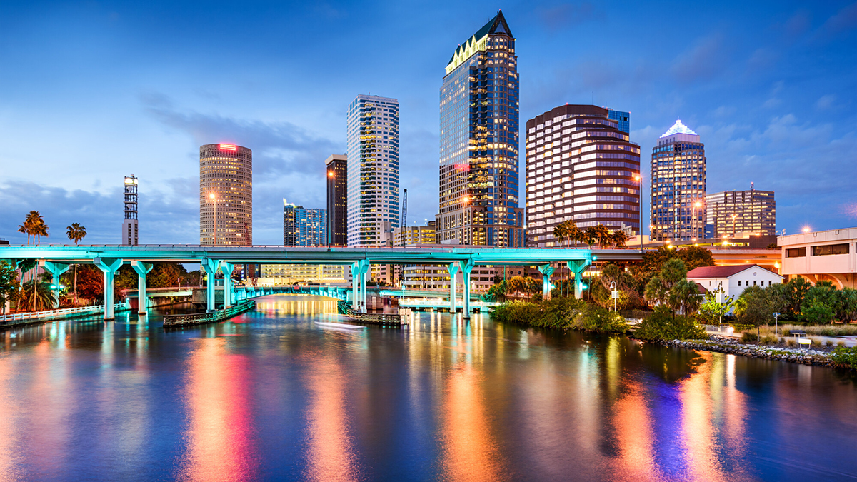 skyline of Tampa during the blue hour