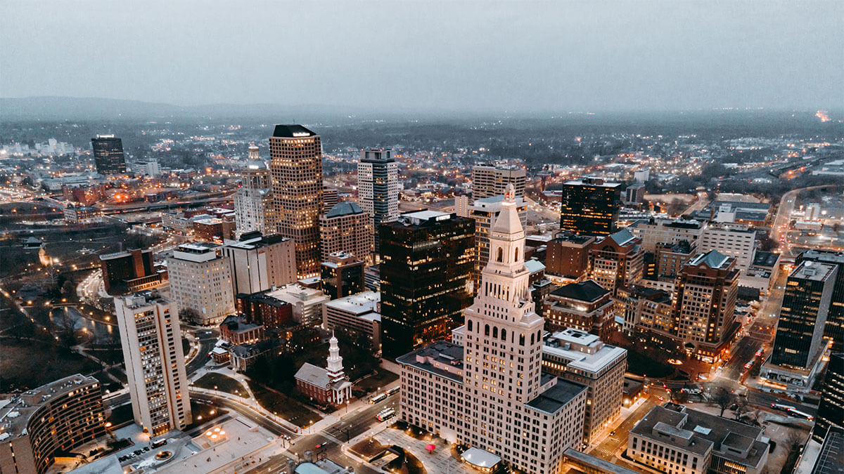aerial view of downtown Hartford Connecticut