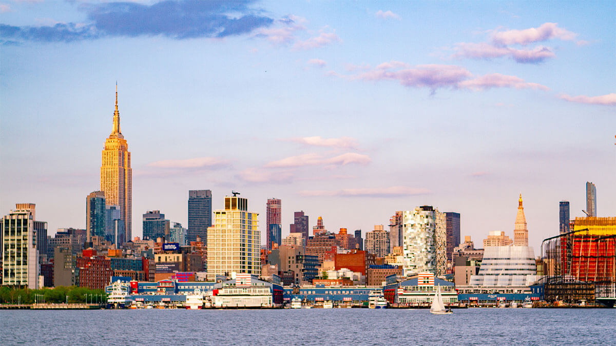 City skyline of New Jersey, as seen from a Boardwalk